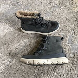 Sorel Explorer II Joan Boot Grey waterproof suede Fur Lined High Top lace up 9